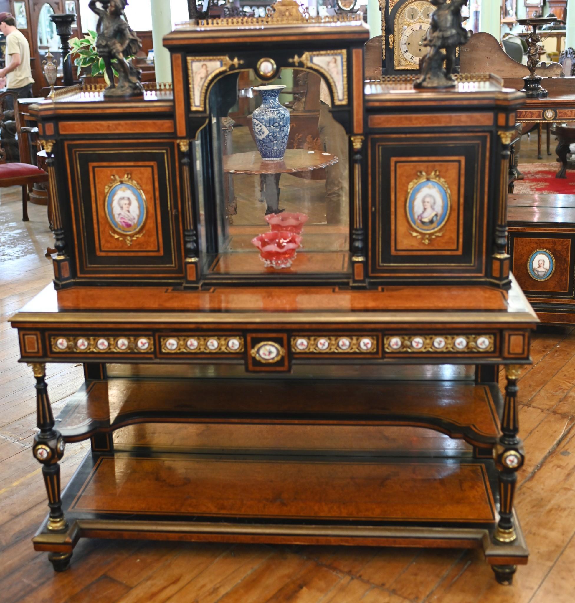 Victorian Walnut Bonheur Du Jours Desk Sevres Plaques 9