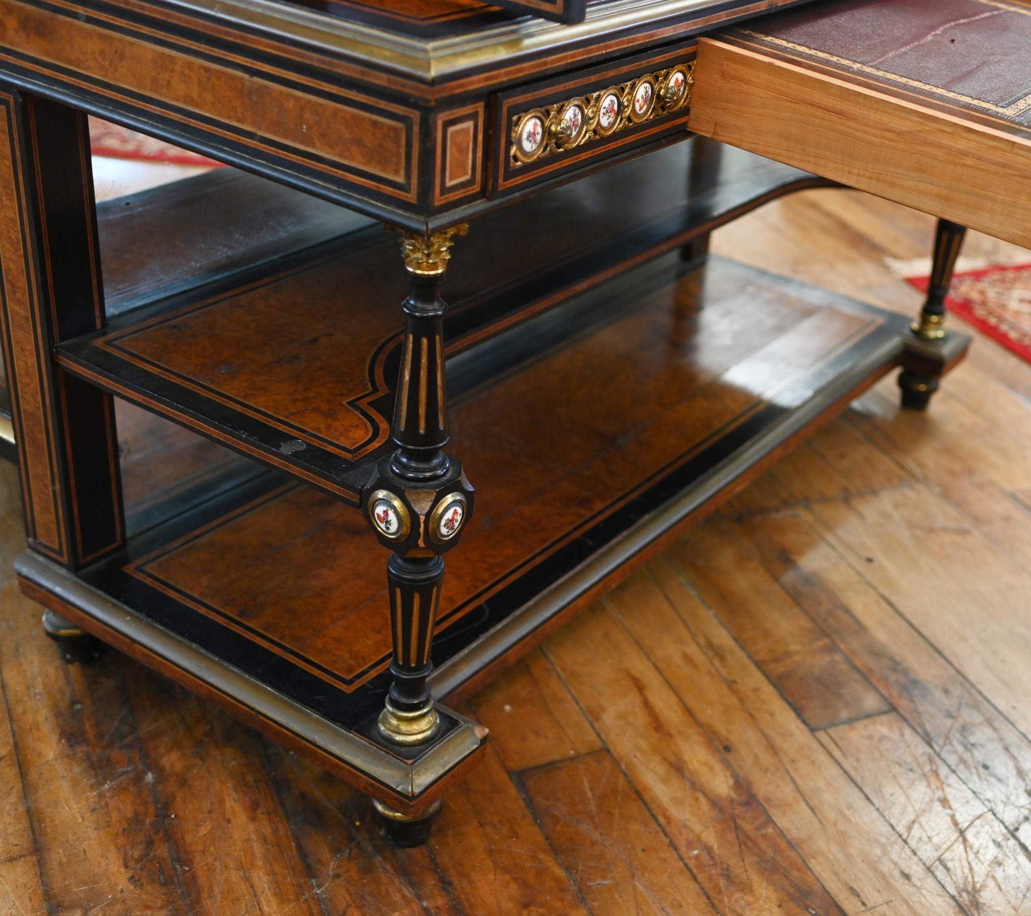 Victorian Walnut Bonheur Du Jours Desk Sevres Plaques In Good Condition In Potters Bar, GB