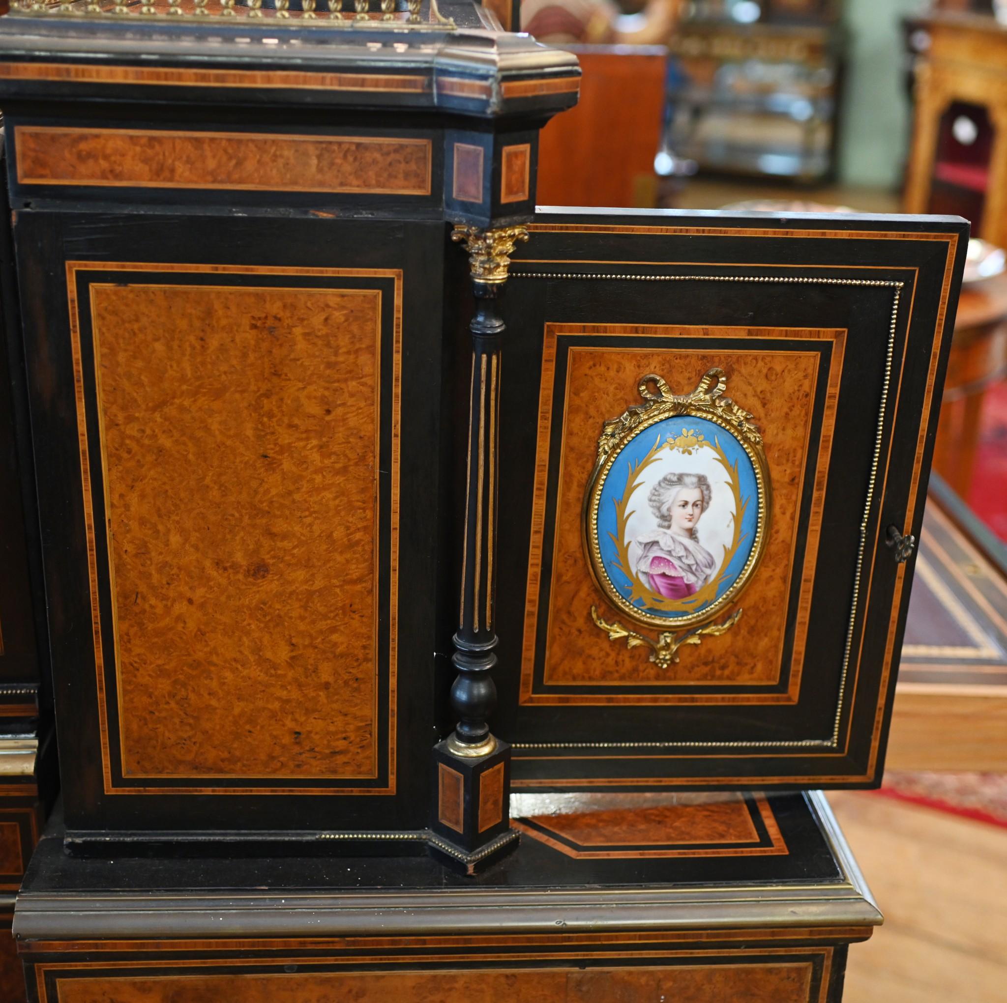 Late 19th Century Victorian Walnut Bonheur Du Jours Desk Sevres Plaques