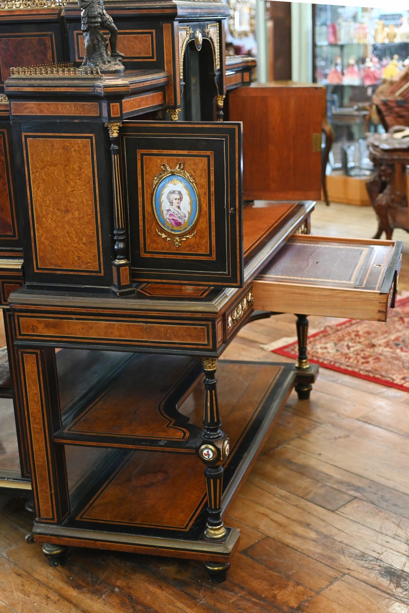 Victorian Walnut Bonheur Du Jours Desk Sevres Plaques 1