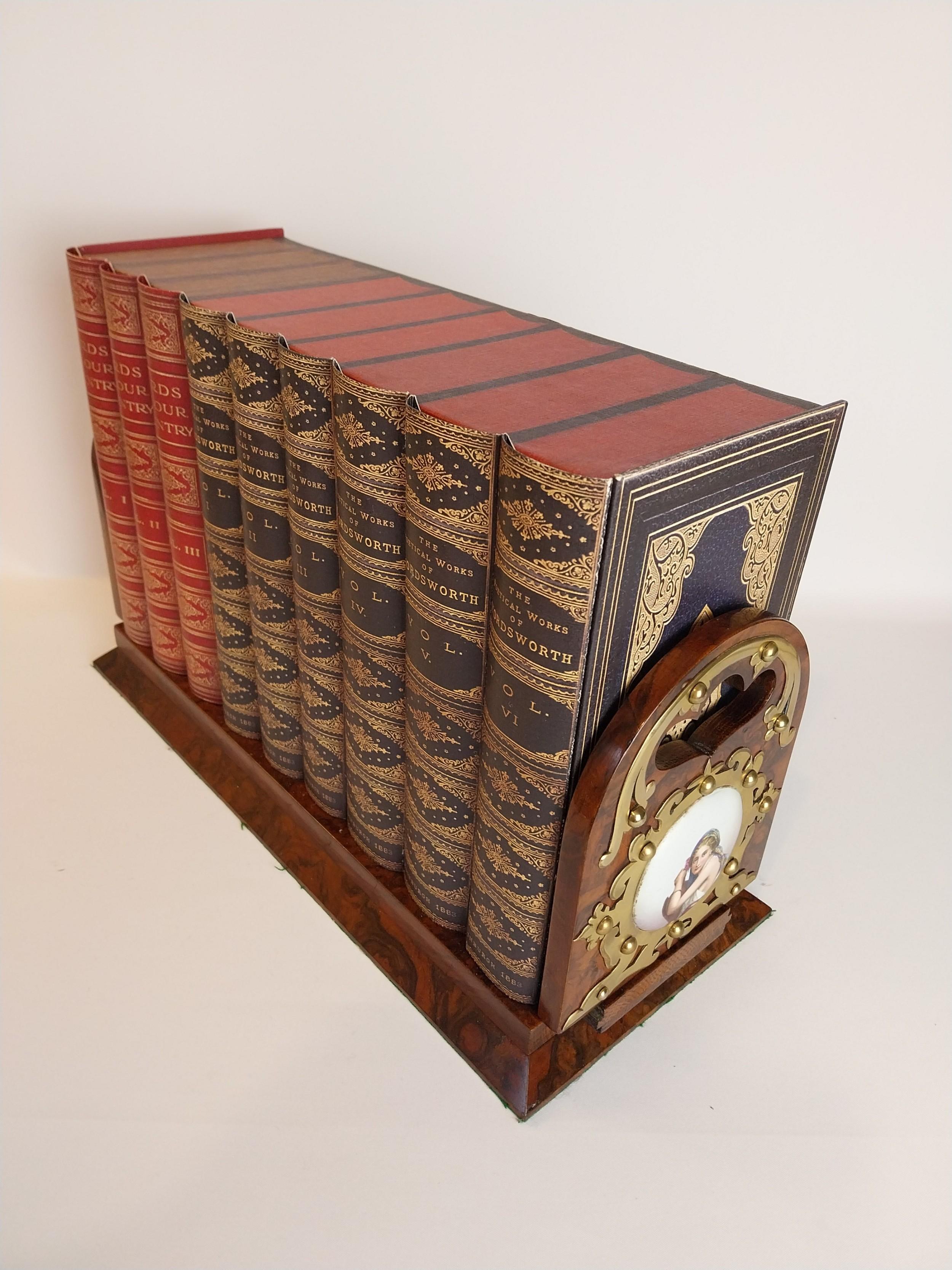 Victorian Walnut Book Holder Slide Case with Porcelain Plaques For Sale 1