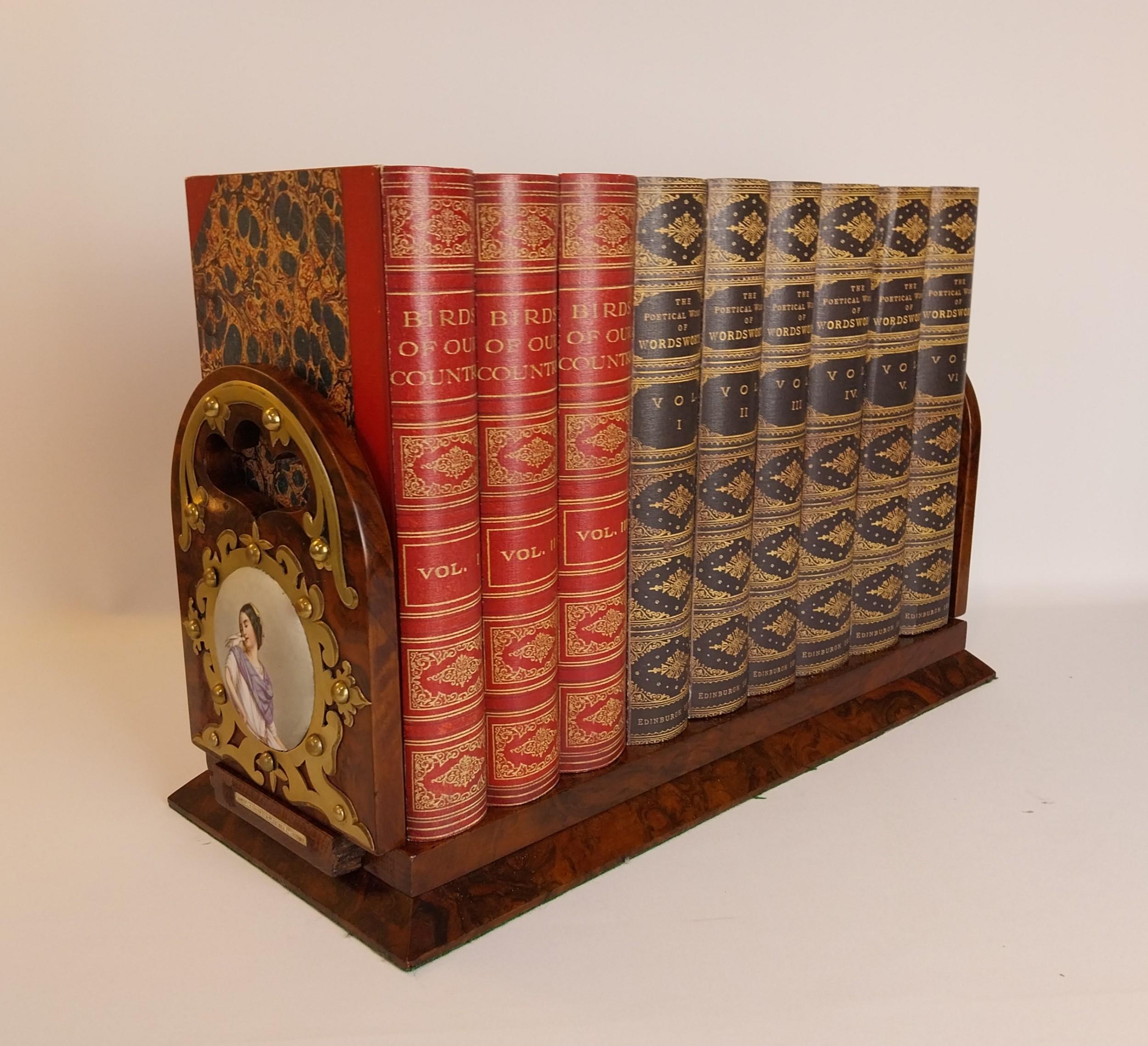 Victorian Walnut Book Holder Slide Case with Porcelain Plaques For Sale 3