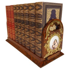 Viktorianischer Nussbaum Buchhalter Slide Case mit Porzellan Plaques