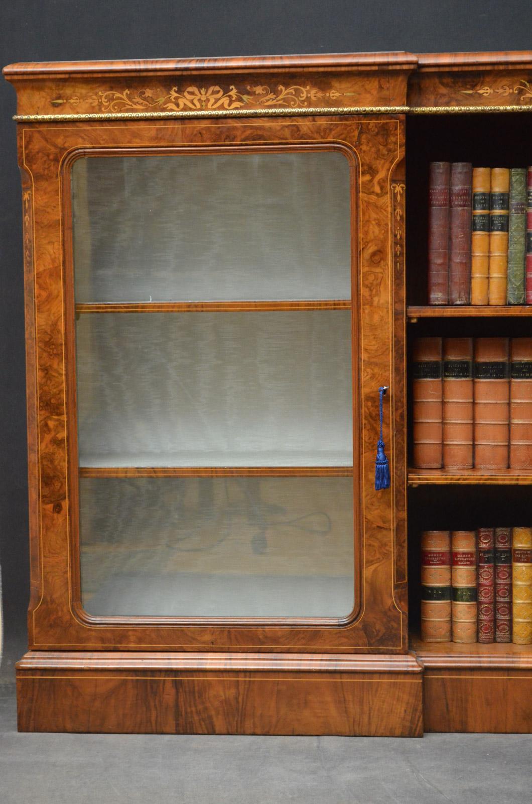 Victorian Walnut Bookcase or Display Cabinet 4