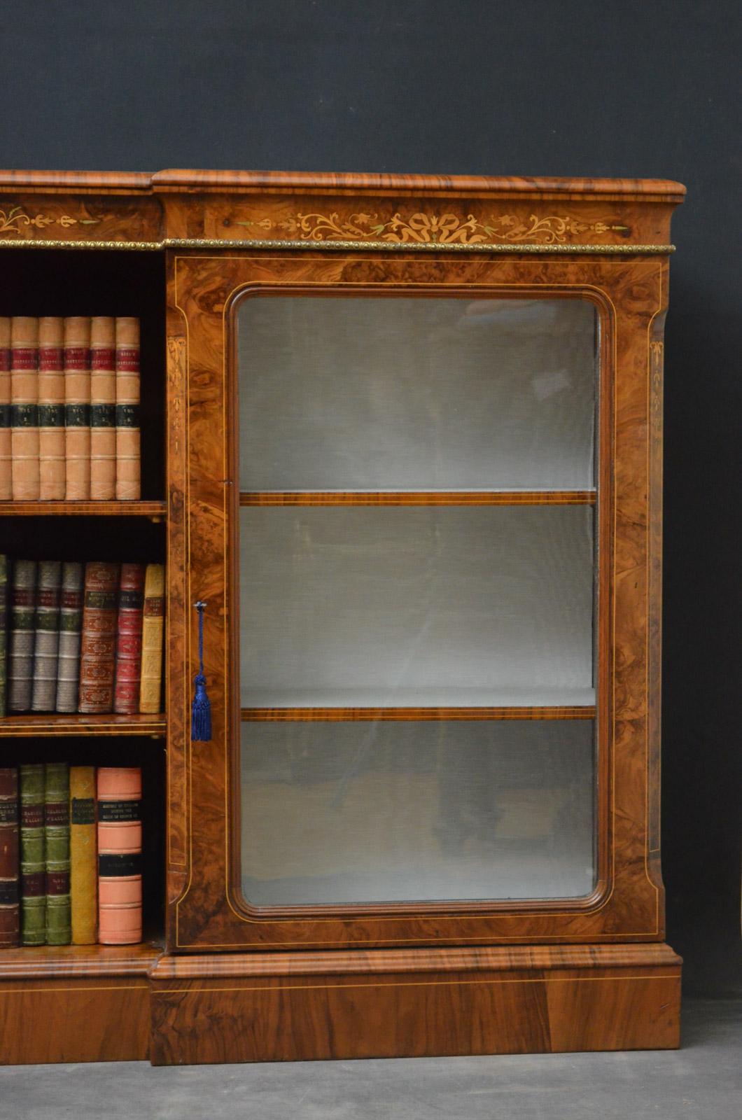 Victorian Walnut Bookcase or Display Cabinet 6