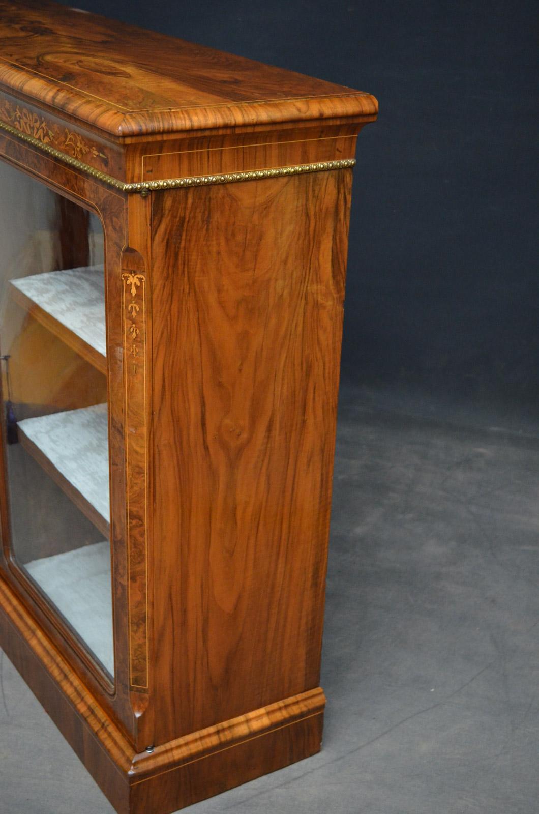 Victorian Walnut Bookcase or Display Cabinet 8