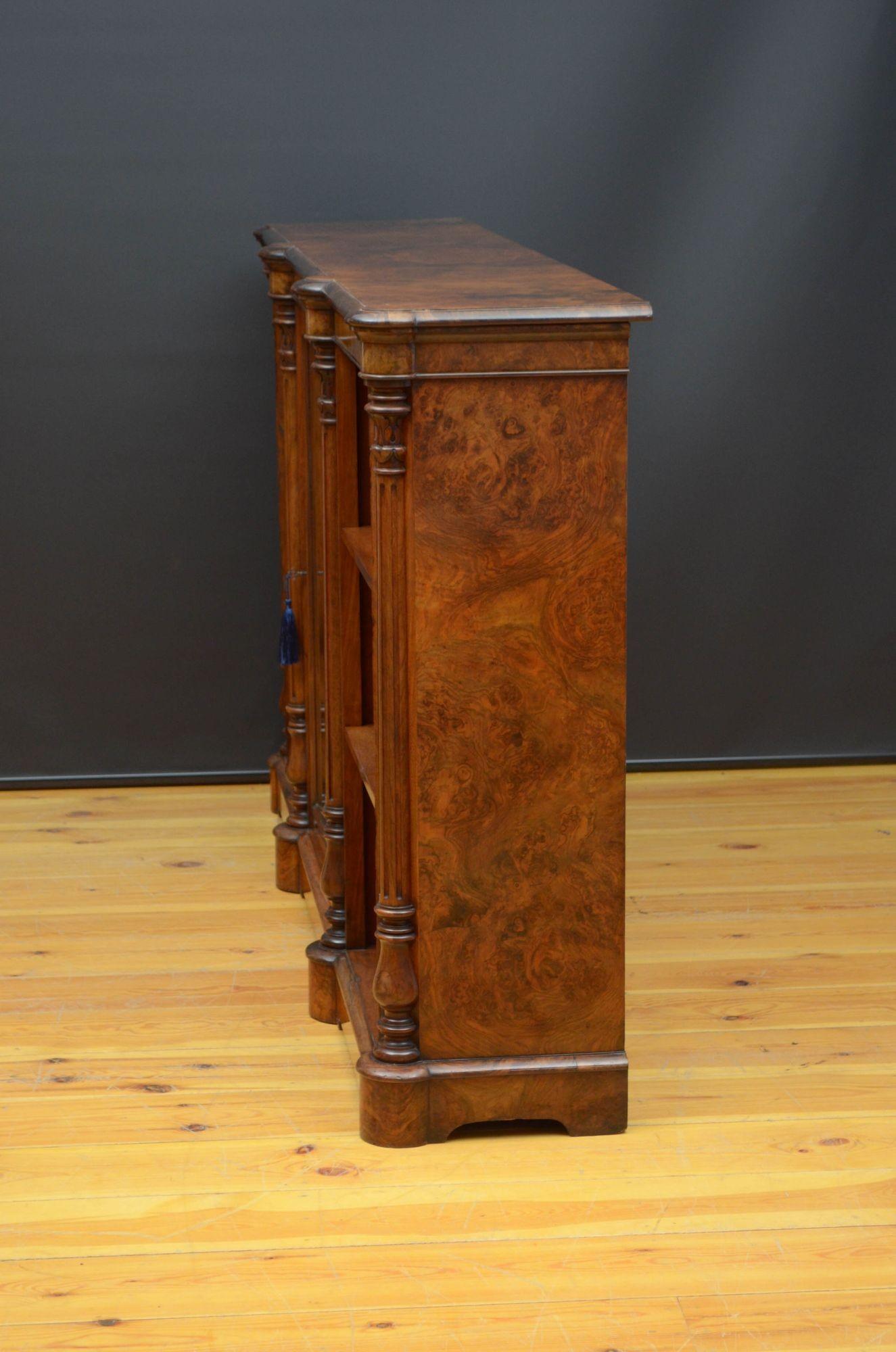 Victorian Walnut Bookcase or Display Cabinet For Sale 13