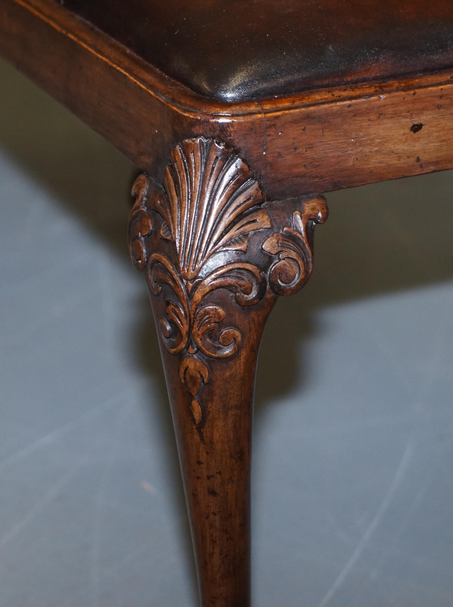 Hand-Crafted Victorian Walnut Brown Leather 2-Seat Piano Bench Stool Carved Claw & Ball Legs