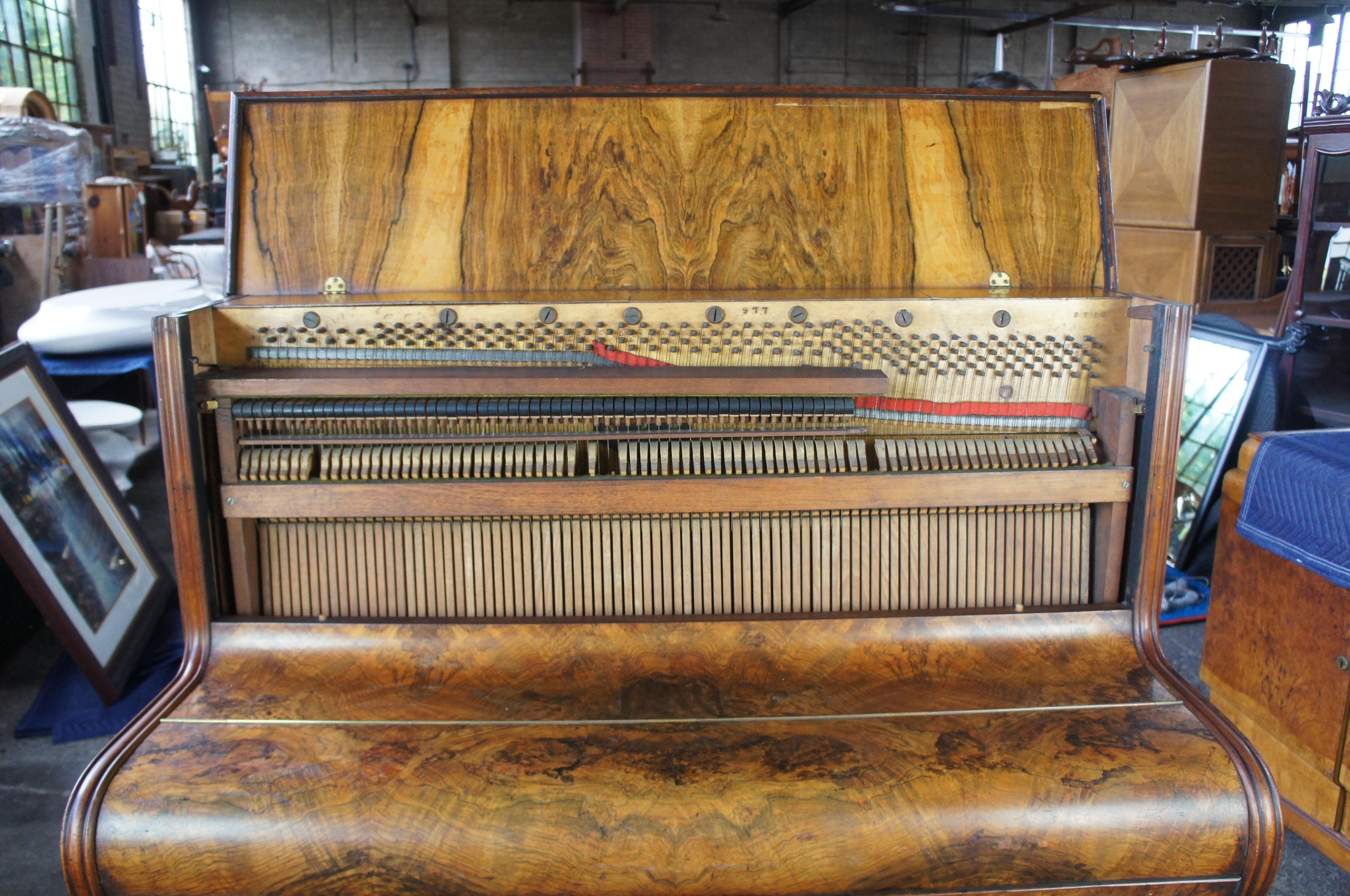 Victorian Walnut Burr Upright Piano Beethoven Medallion Fretwork James Dace 1890 2