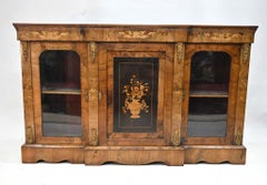 Victorian Walnut Cabinet Sideboard Breakfront Inlay