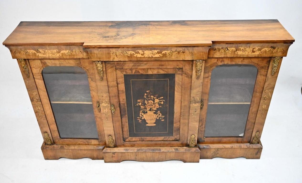 Victorian Walnut Cabinet Sideboard Breakfront Inlay 1