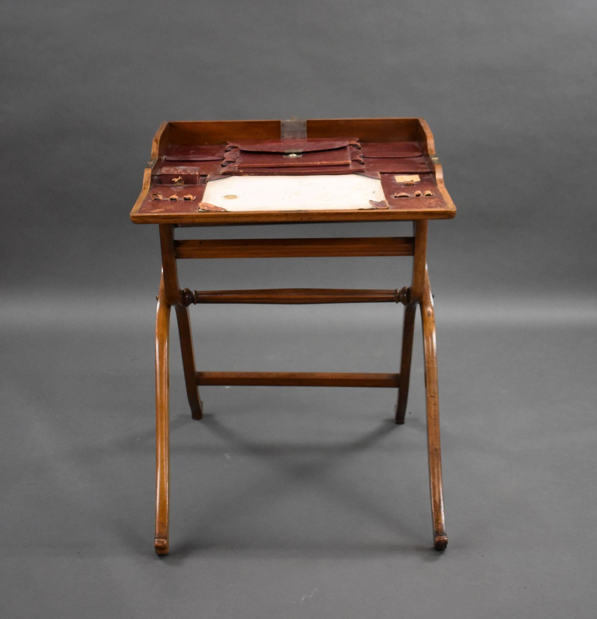 English Victorian Walnut Campaign Travelling Desk For Sale