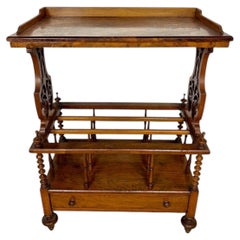 Victorian Walnut Canterbury Magazine Rack with Tray Top