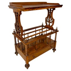 Victorian Walnut Canterbury Magazine Rack with Tray Top