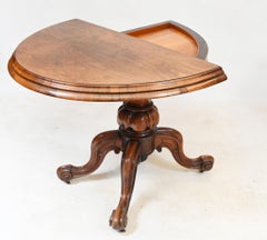 Victorian Walnut Card Table Demi Lune 1860 Games