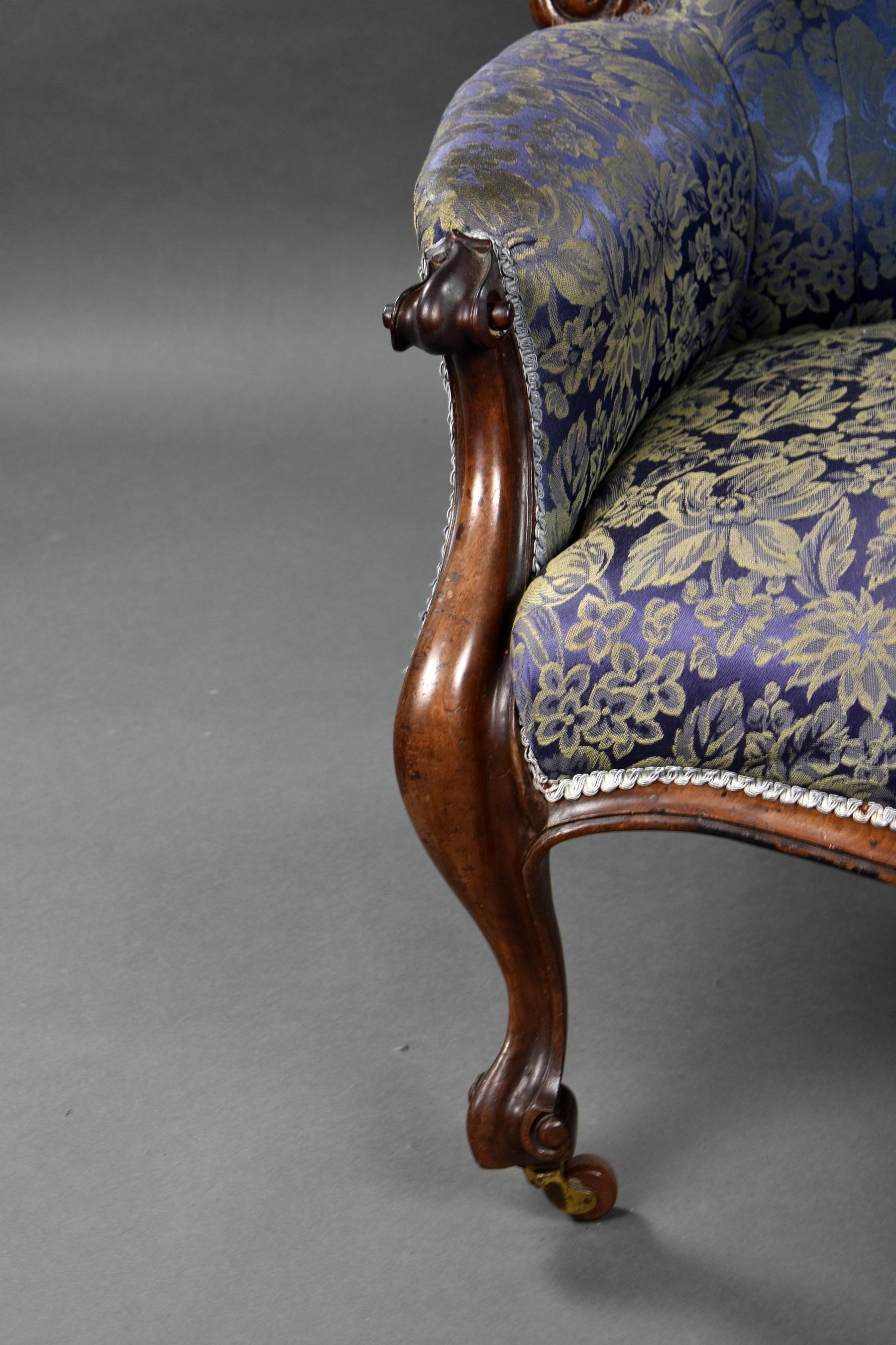 Mid-19th Century Victorian Walnut Carved Open Armchair