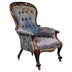 Antique Victorian Walnut Carved Open Armchair