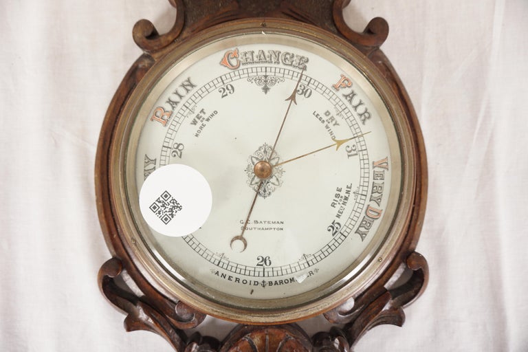 Victorian Walnut Carved Wall Aneroid Barometer G.C. Bateman Scotland