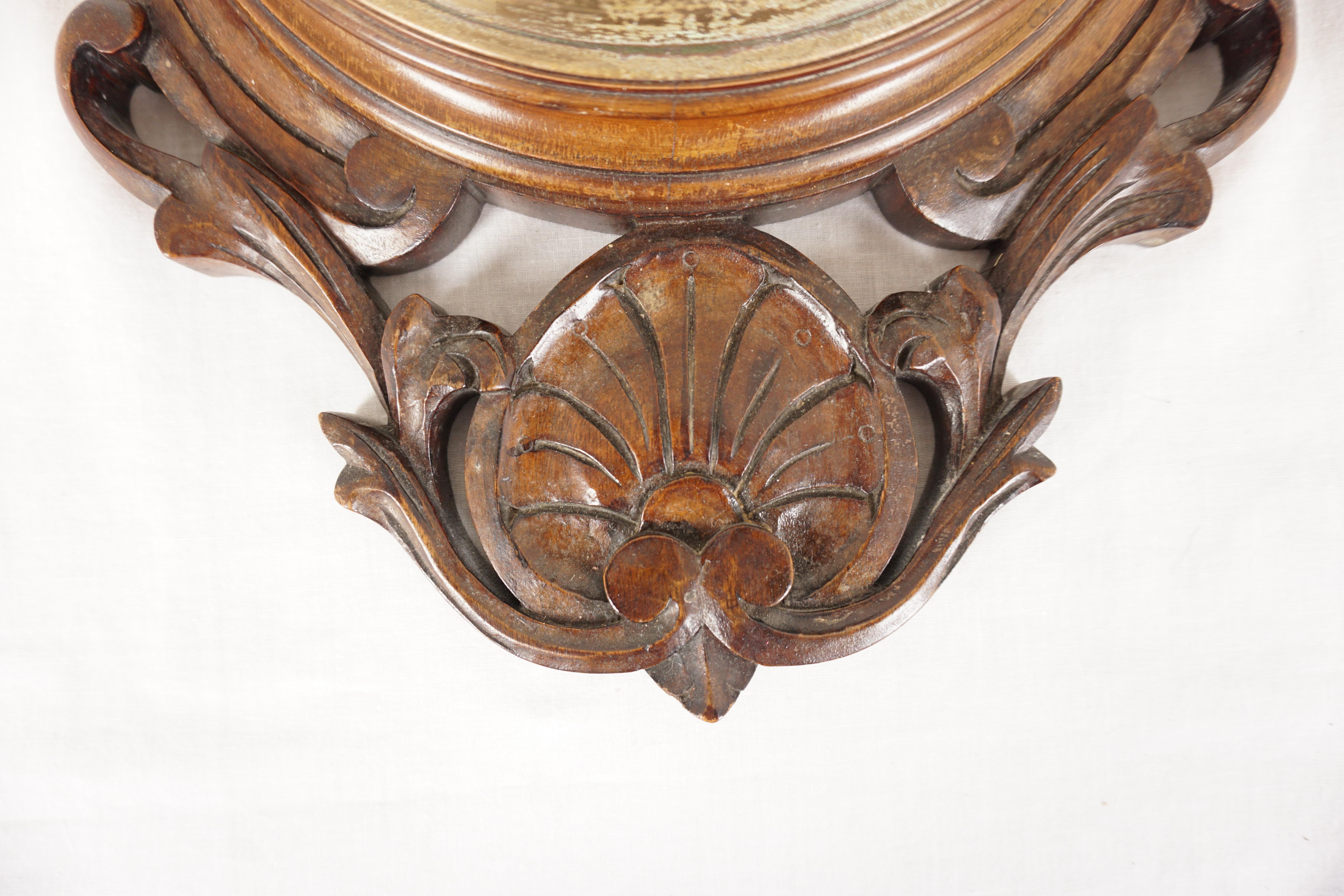 Late 19th Century Victorian Walnut Carved Wall Aneroid Barometer G.C. Bateman Scotland 1880, H1037 For Sale