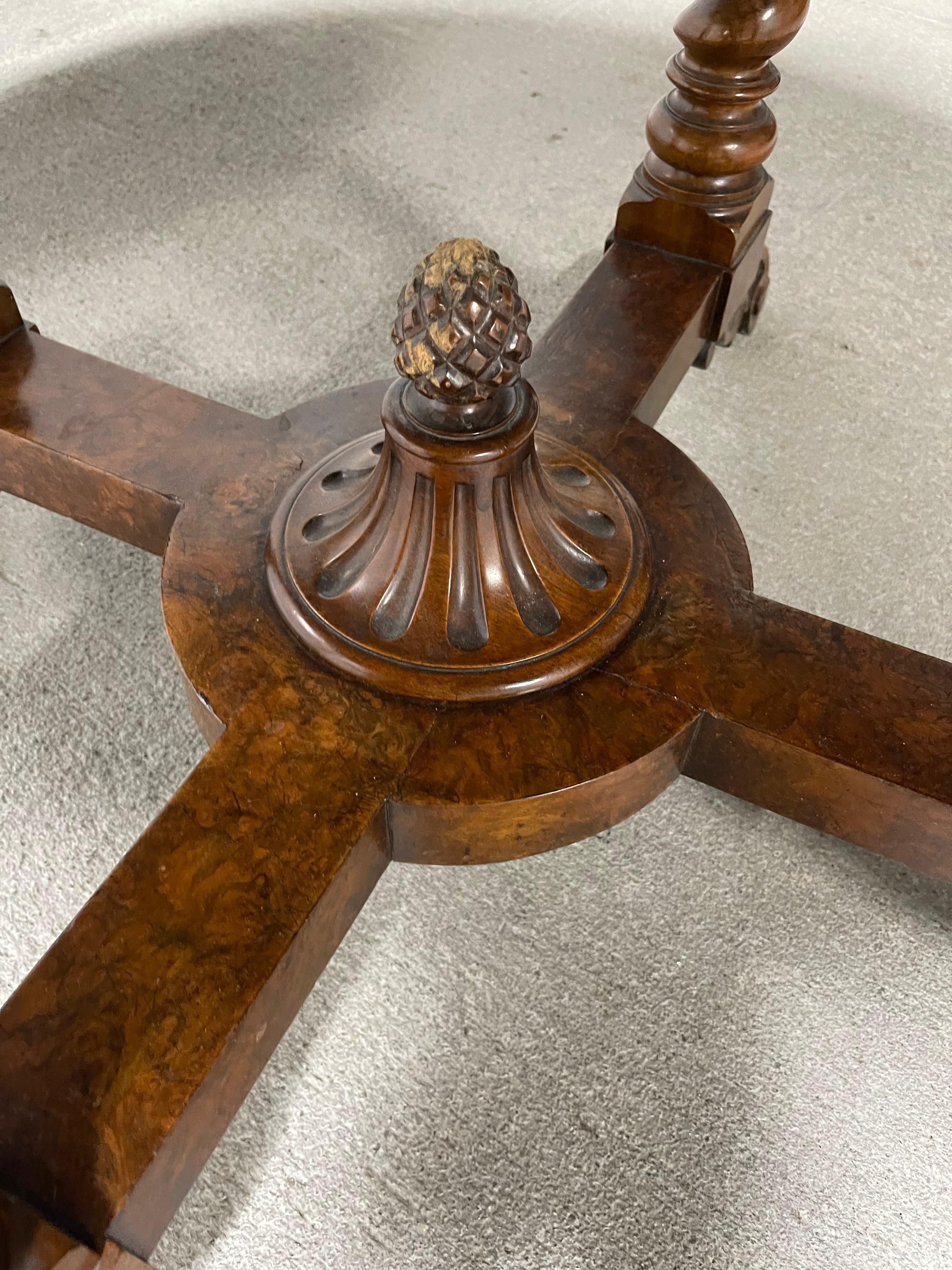 Victorian Walnut Center Table Barley Twist Supports Carved Feet,  19th Century For Sale 2
