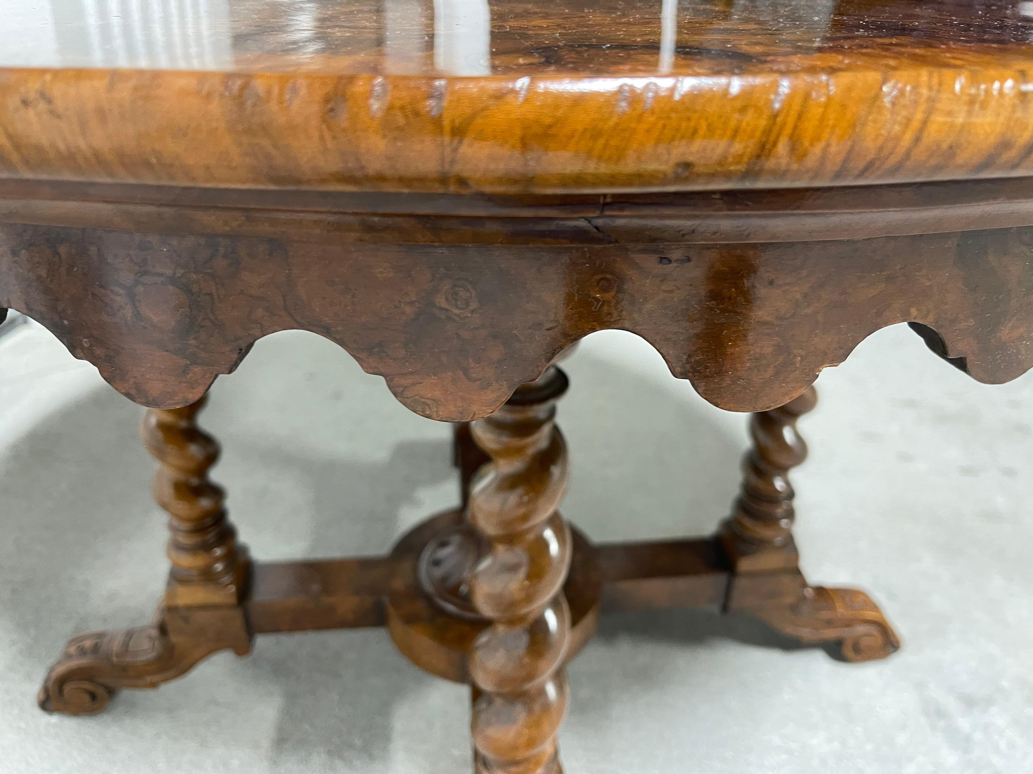 Victorian Walnut Center Table Barley Twist Supports Carved Feet,  19th Century For Sale 4