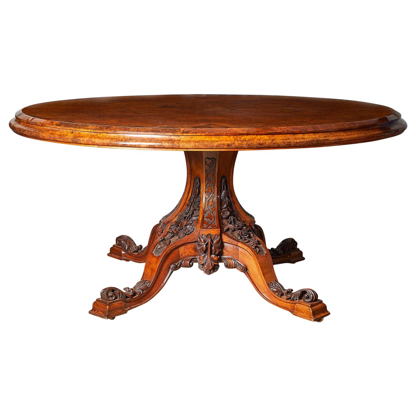 19th Century Victorian Burr Walnut Center Table