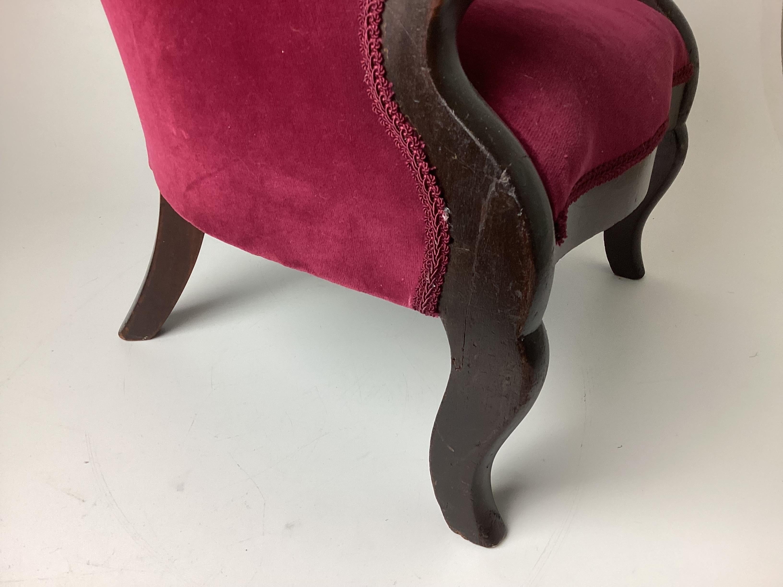 American Victorian Walnut Childs Arm Chair in Red Velvet For Sale