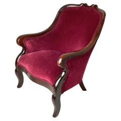 Victorian Walnut Childs Arm Chair in Red Velvet