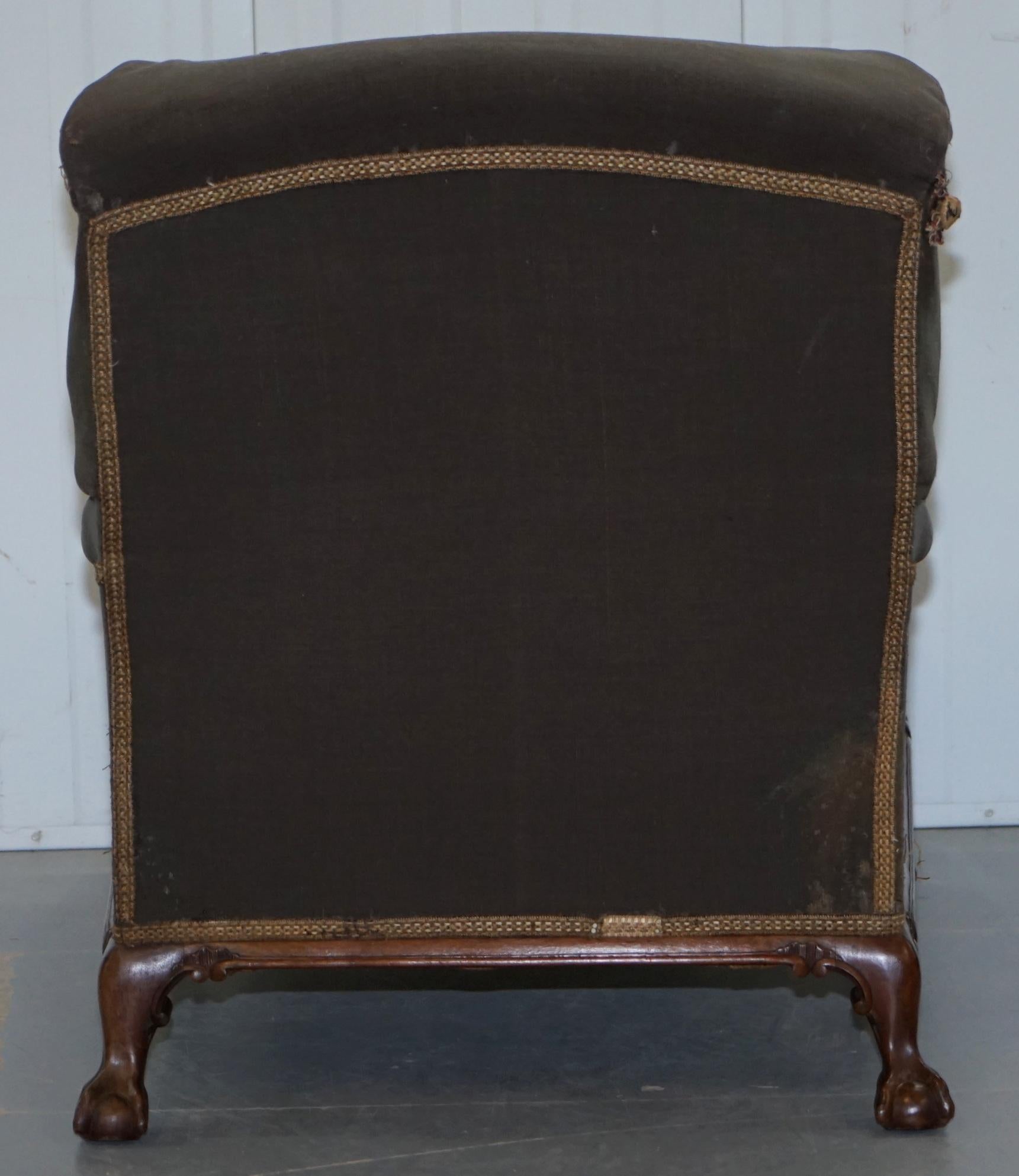 Victorian Walnut Claw & Ball Framed Howard & Sons Grafton Armchair Embroidered 6