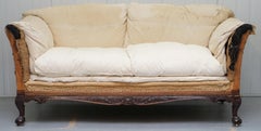 Victorian Walnut Claw and Ball Framed Howard & Sons Sofa Professional Stripped