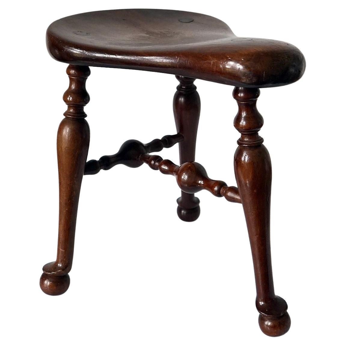 Antique Victorian Walnut Cockfighting Stool by Jas Shoolbred, 1893