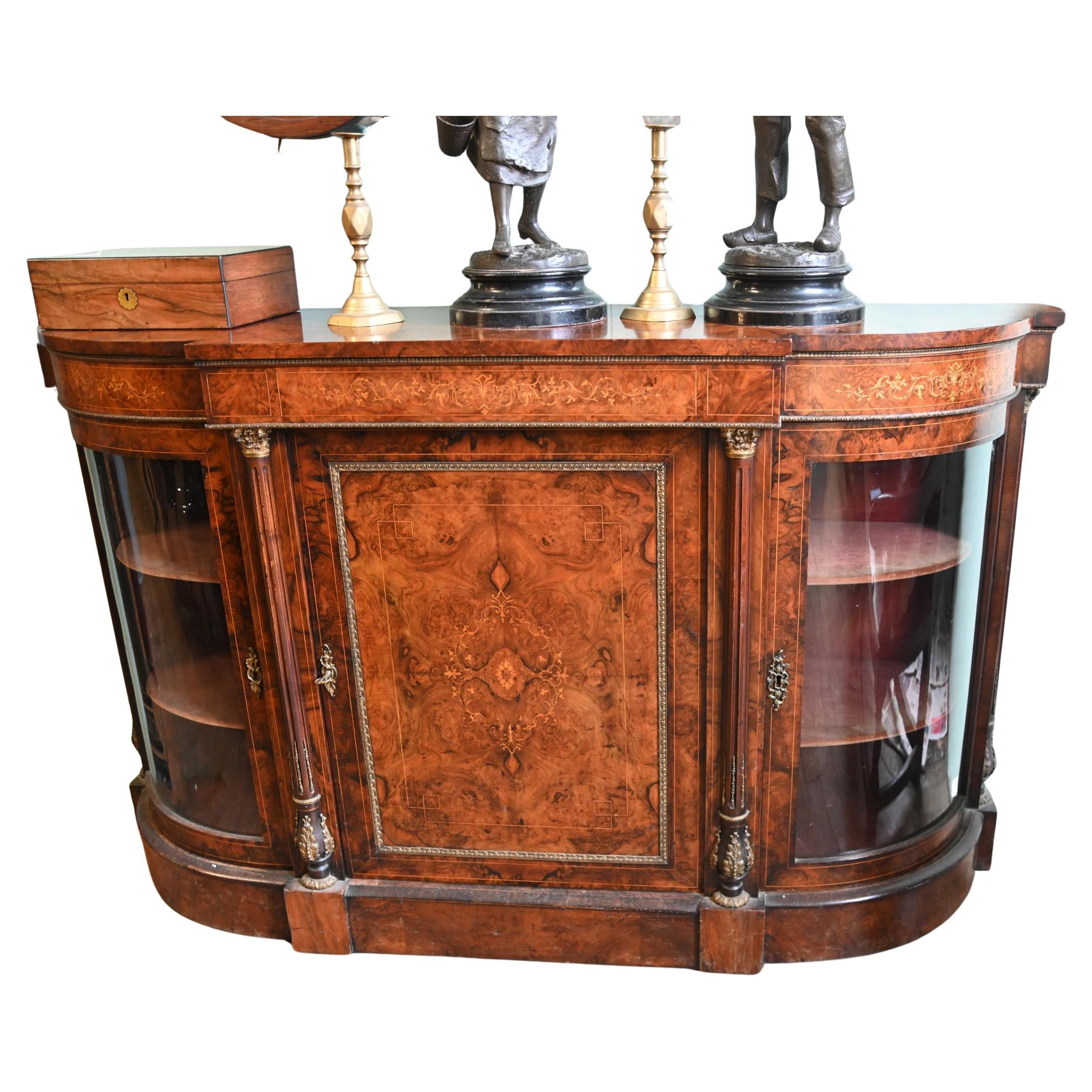 Victorian Walnut Credenza Marquetry Inlay Cabinet Chest 1860