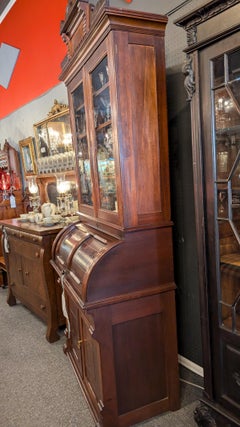 Victorian Walnut Cylinder Roll Desk with Bookcase, United States, 1890