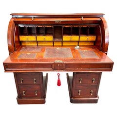 Antique Victorian Walnut Cylinder Roll Up Desk with Secret Drawer, 1830s