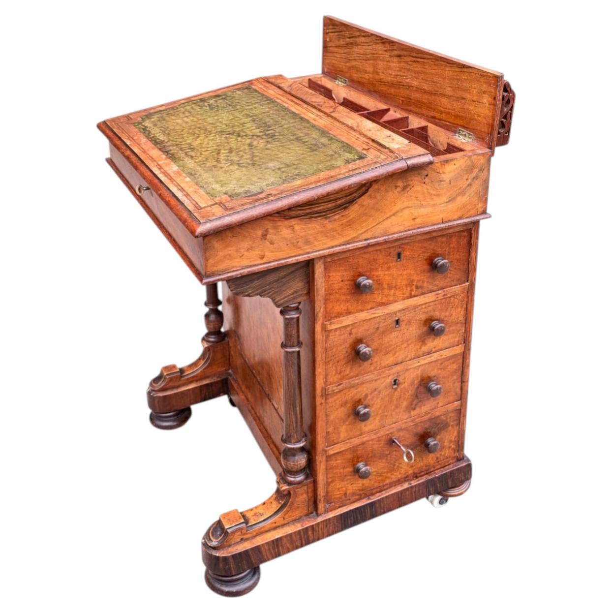 Victorian Walnut Davenport Desk England, 1860s Antique 19th Century