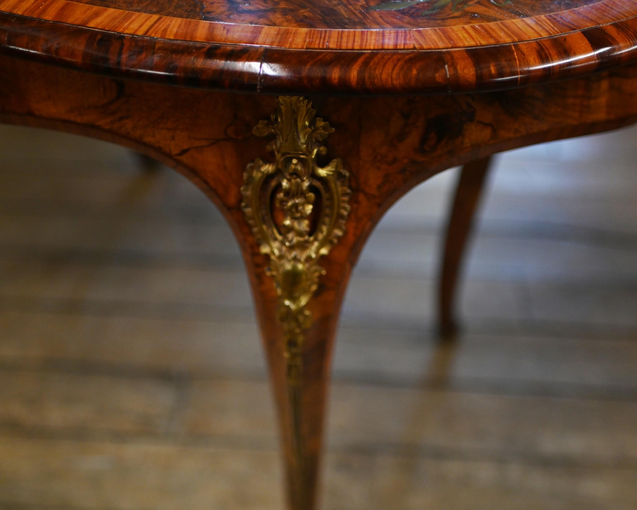 Late 19th Century Victorian Walnut Desk Kidney Bean Marquetry Inlay 1880