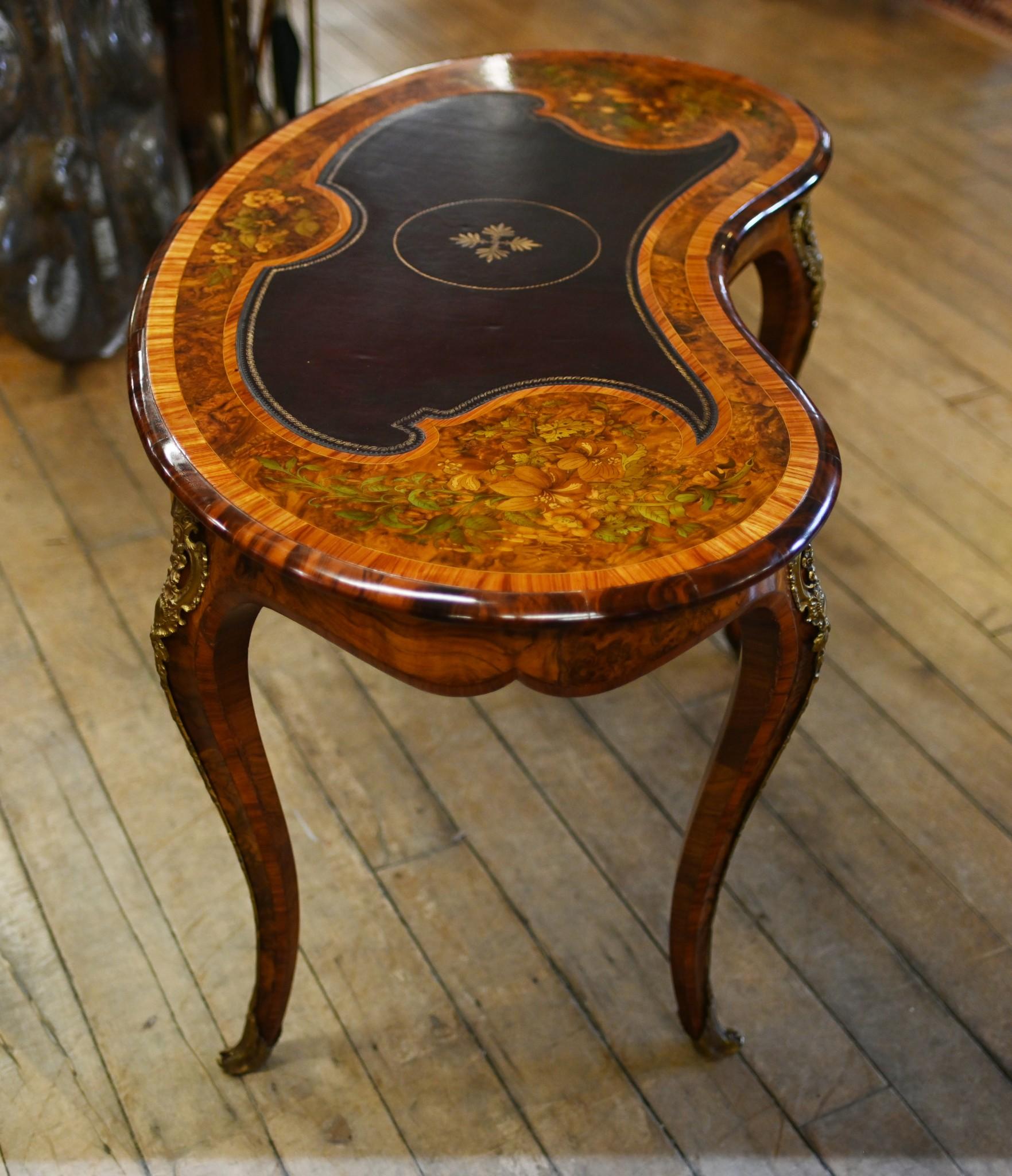 Victorian Walnut Desk Kidney Bean Marquetry Inlay 1880 1