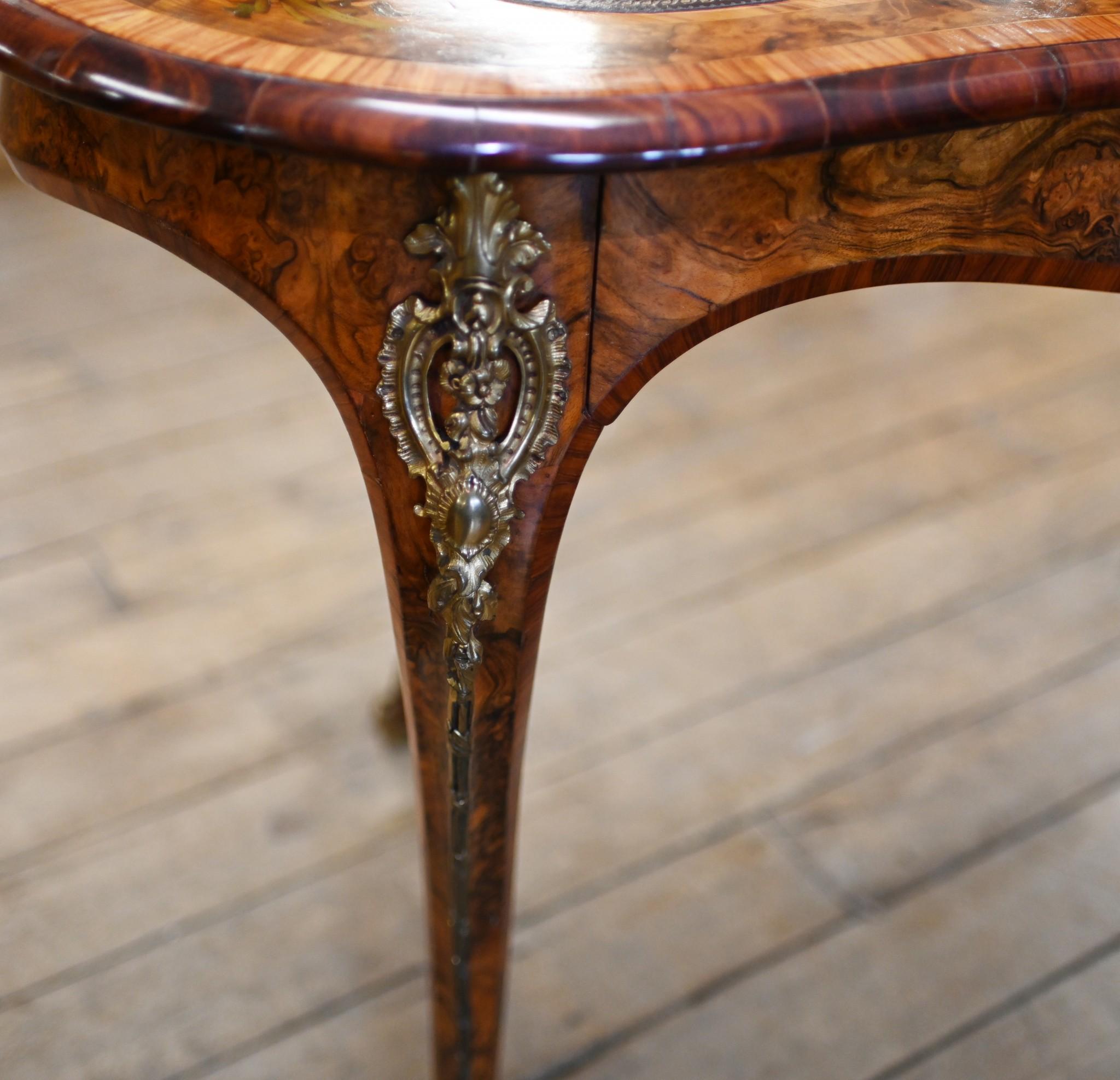 Victorian Walnut Desk Kidney Bean Marquetry Inlay 1880 2