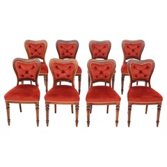 Victorian Walnut Dining Chairs: Set of 8, Antique Quality, 19th Century