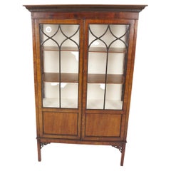 Vintage Victorian Walnut Display Cabinet, China Cabinet, Scotland 1910, H731