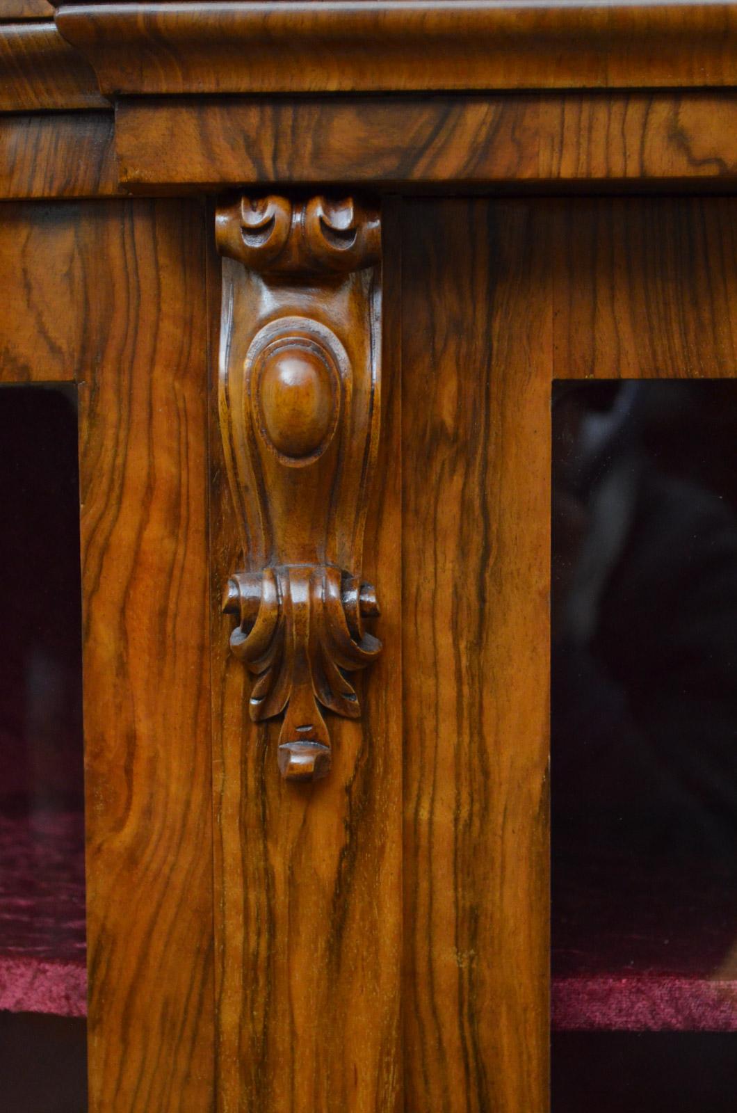 Late 19th Century Victorian Walnut Display Cabinet, Credenza