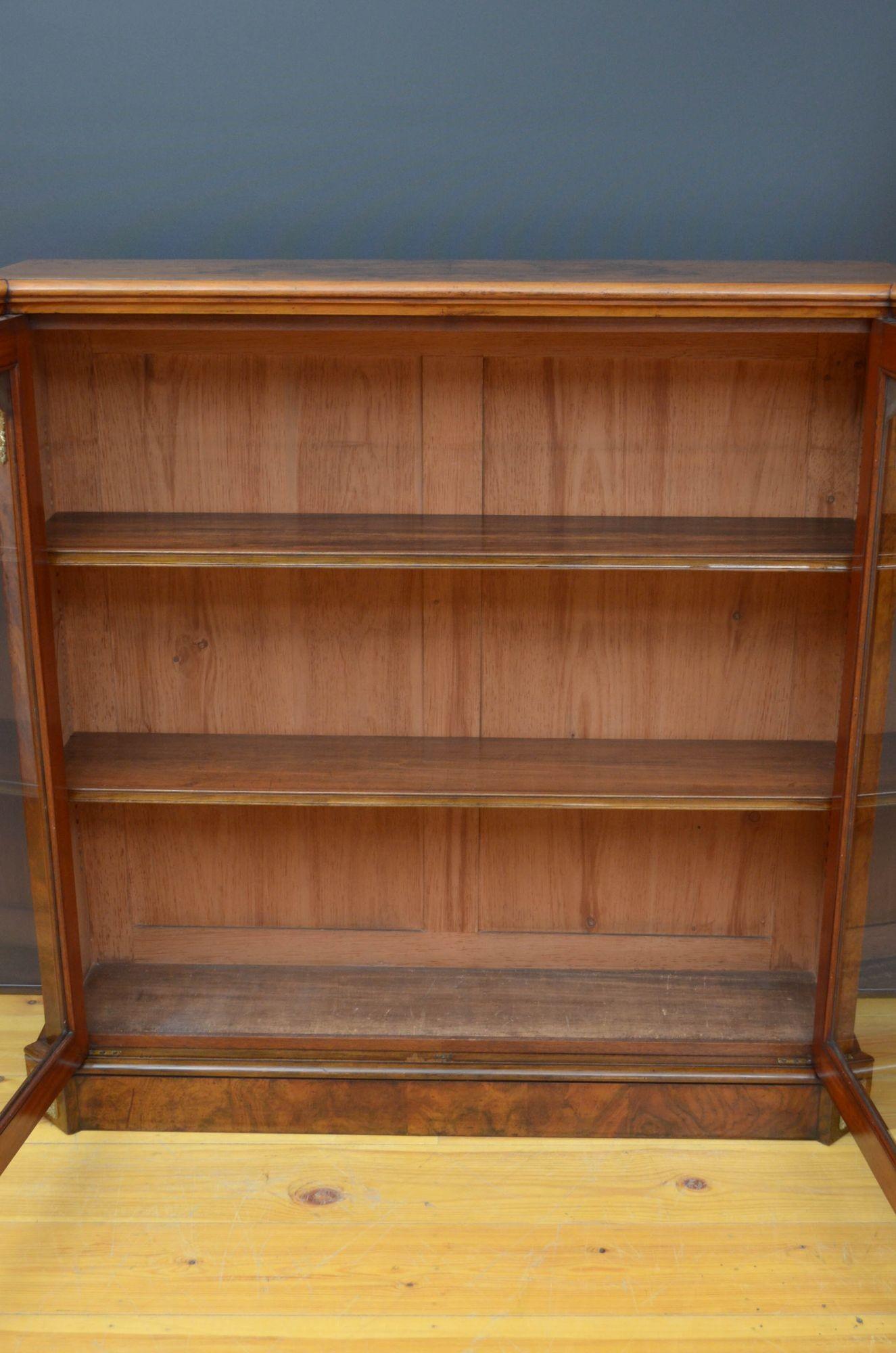 Victorian Walnut Display Cabinet or Bookcase For Sale 1