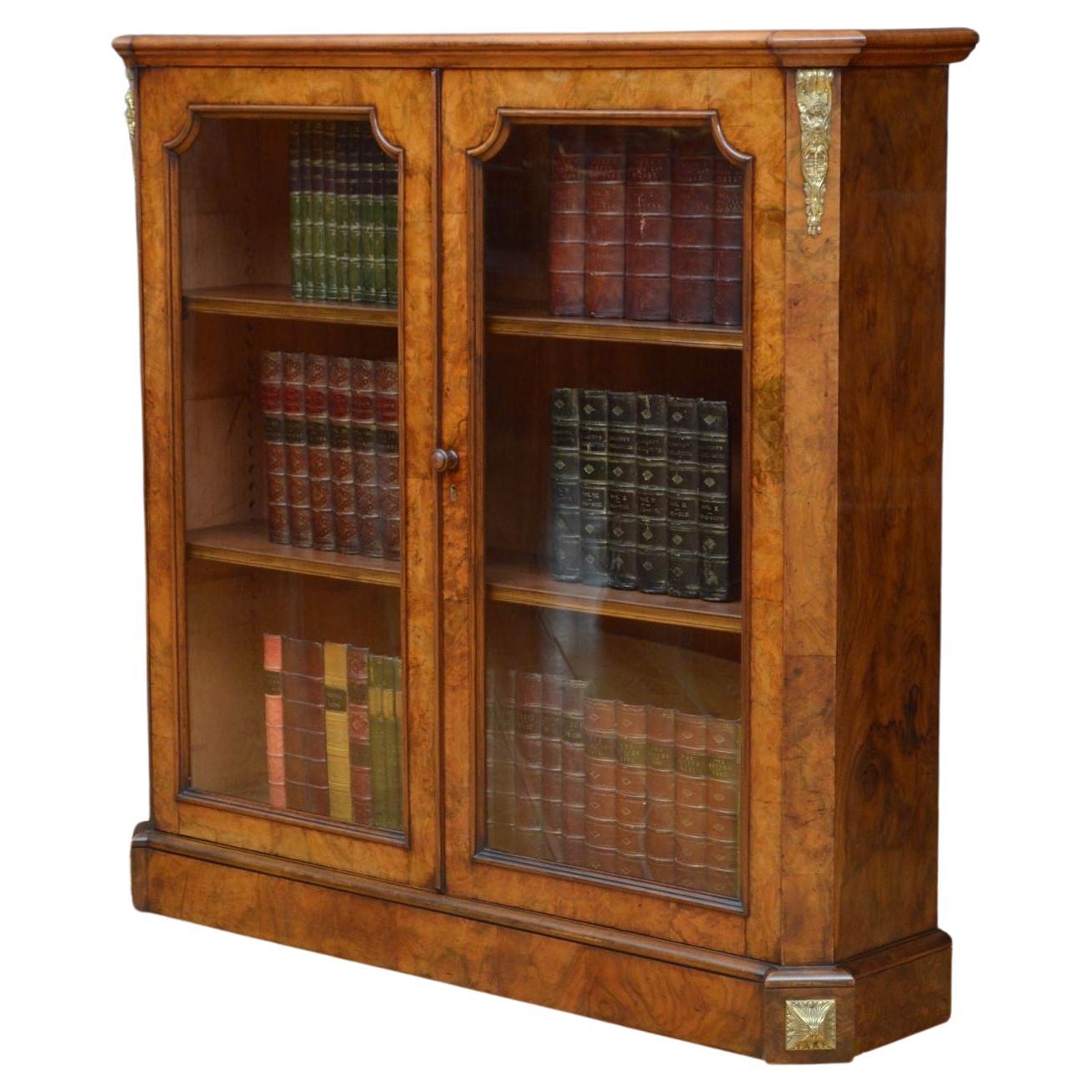 Victorian Walnut Display Cabinet or Bookcase For Sale