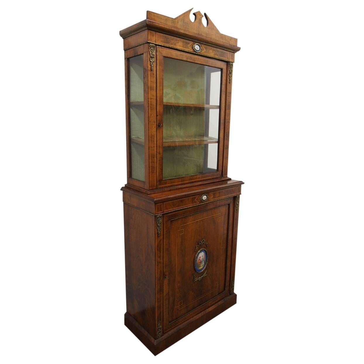 Victorian Walnut Display Cabinet, circa 1870 For Sale
