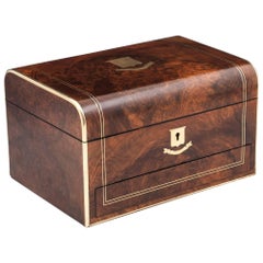 Antique Victorian Walnut Double Brass Strung Jewelry Box, 19th Century