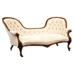 Chaise longue victorienne en noyer à double extrémité