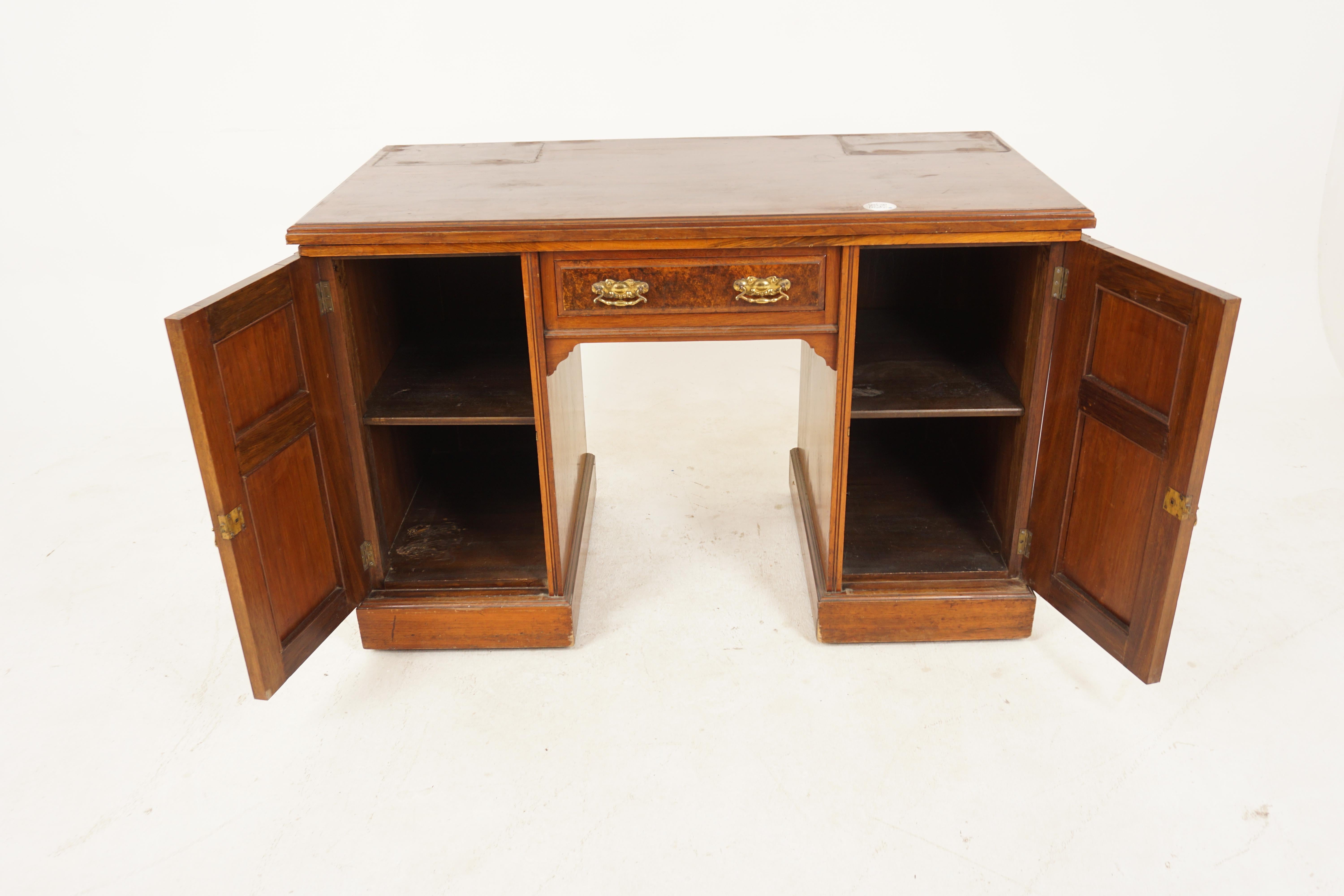Victorian Walnut Double Pedestal Desk, Writing or Vanity, Scotland 1890, H216 In Good Condition For Sale In Vancouver, BC