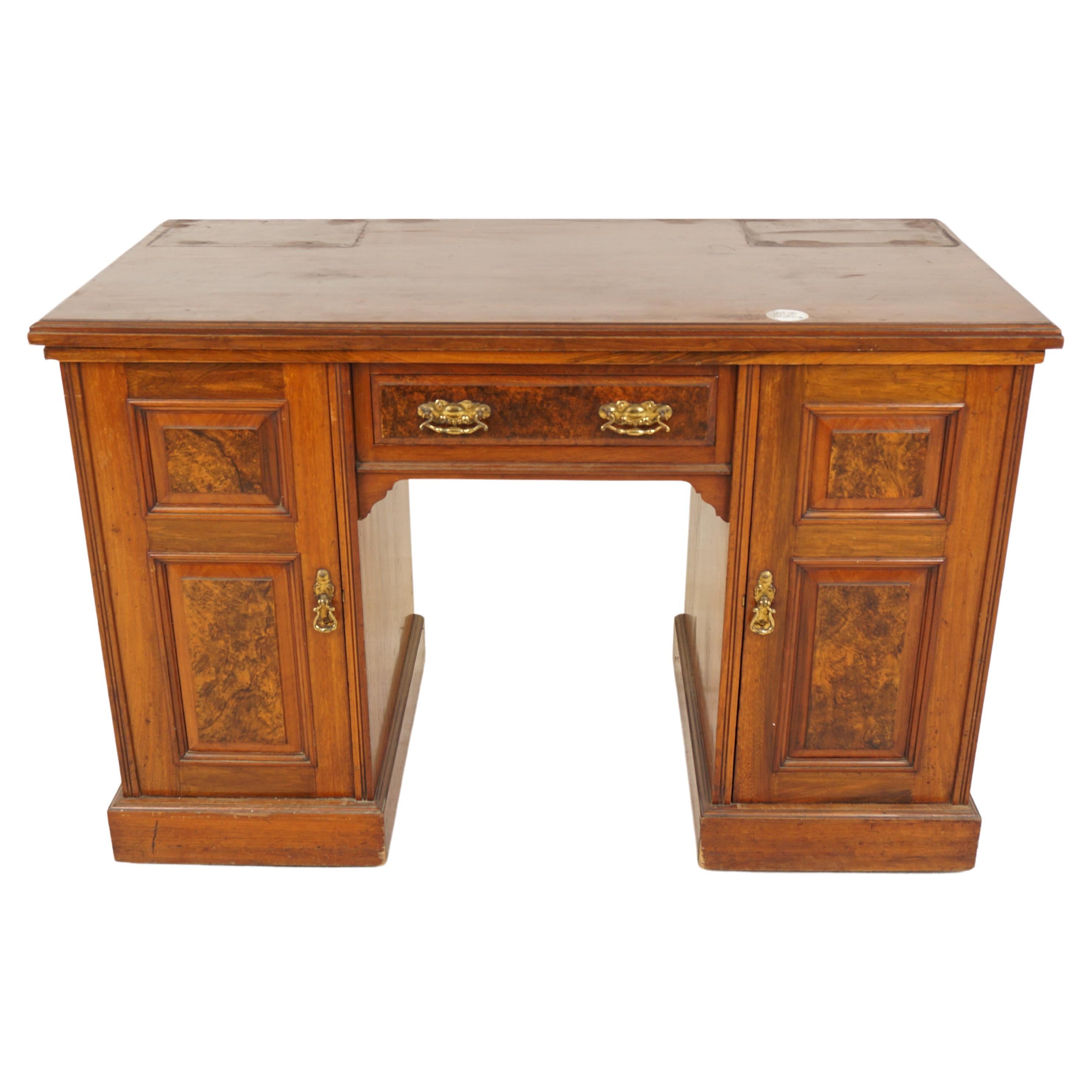 Victorian Walnut Double Pedestal Desk, Writing or Vanity, Scotland 1890, H216 For Sale