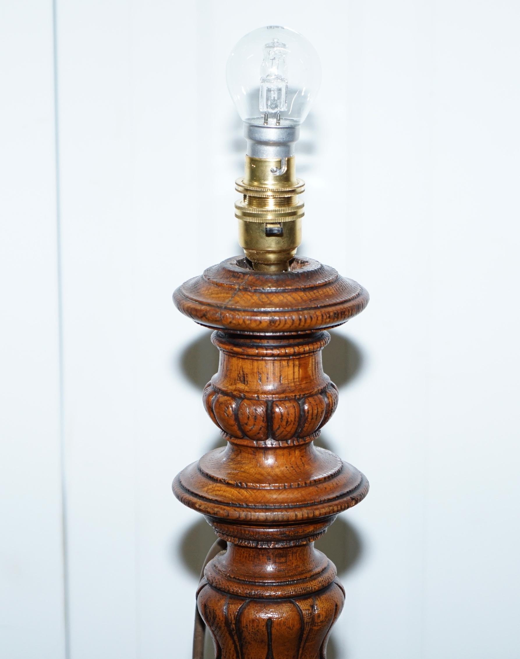 Hand-Carved Victorian Walnut Empire Pillar Large Table Top Small Floor Standing Lamp Convert