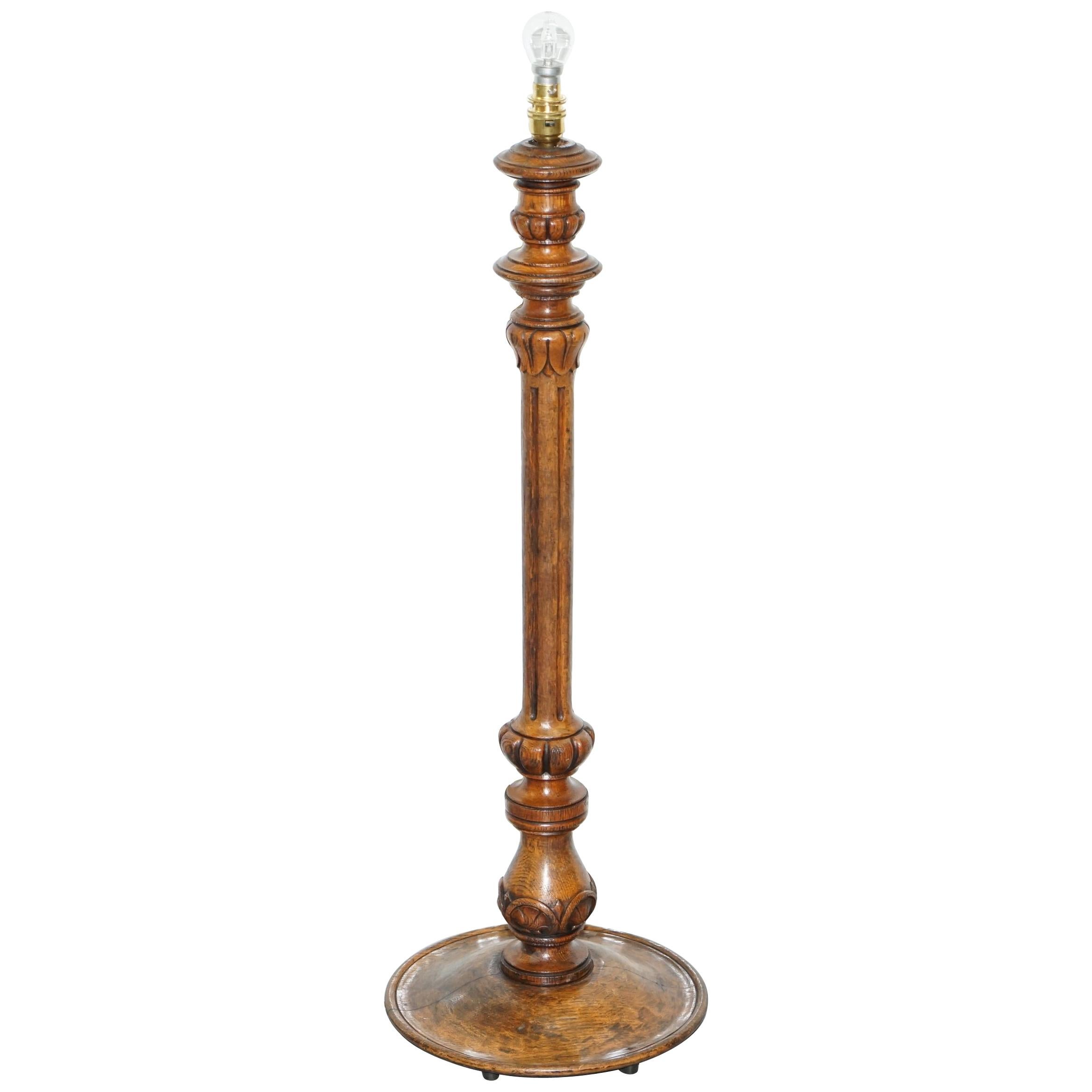 Victorian Walnut Empire Pillar Large Table Top Small Floor Standing Lamp Convert